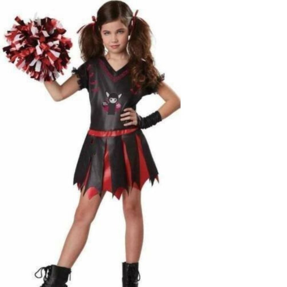 Cheerleader Vampire Varsity Halloween Costume 8/10 Top, Skirt, PomPom 5 Pc Girls